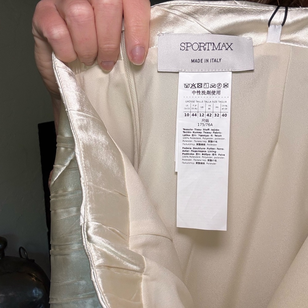 Max Mara $750 Sportmax Ruta Ivory Satin Midi Skirt NWT Size 10 Bias Cut Italy - Picture 12 of 16